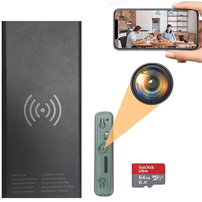 Wi-Fi Hidden HD 1080P Spy Power Bank Camera Live View Real-time Monitoring Video and Audio Recording with Inbuilt 64GB SD Card Indoor Outdoor Security Camera